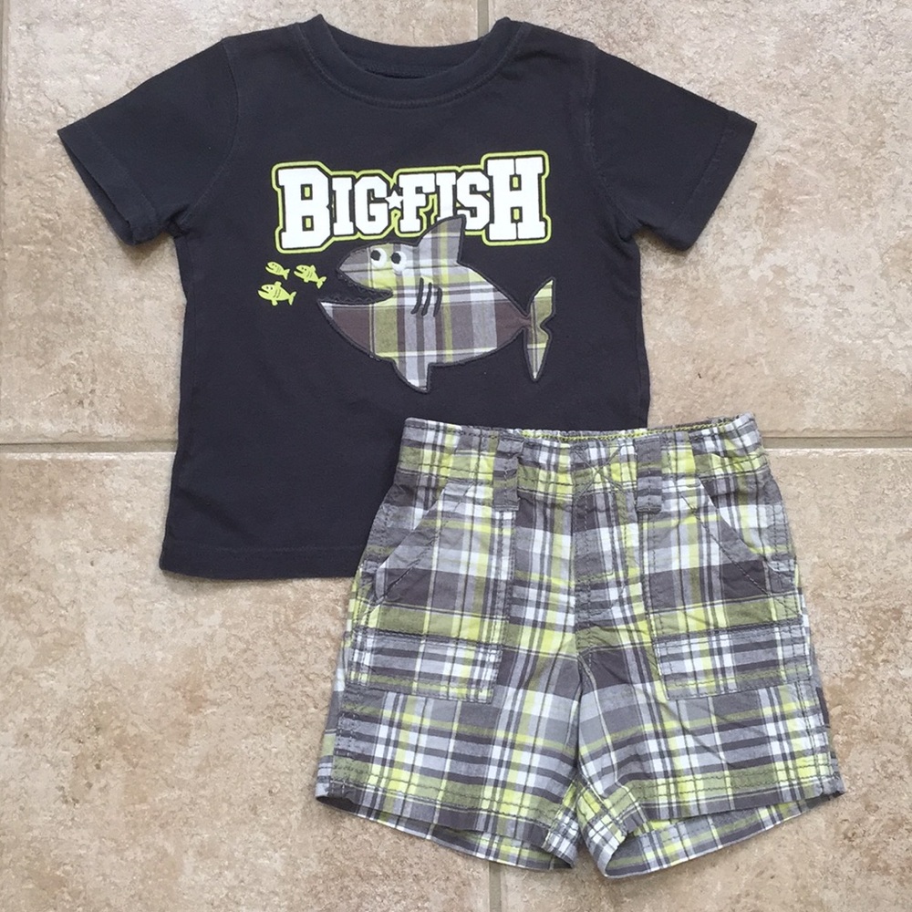 Carter’s Boys Big Fish Tee Shirt and Plaid Shorts